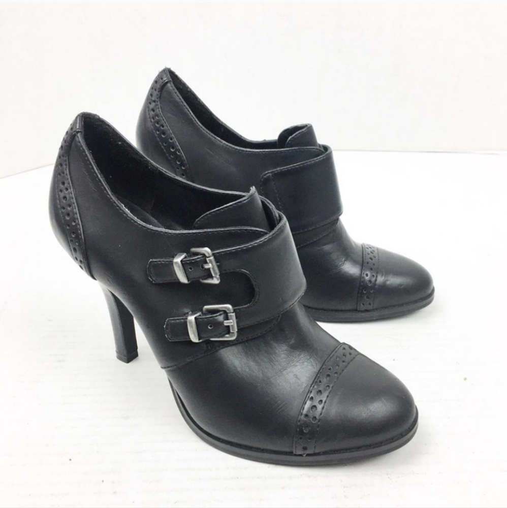 Black Buckle Ankle Heel Bootie Shoes SZ 6.5 - Picture 7 of 10